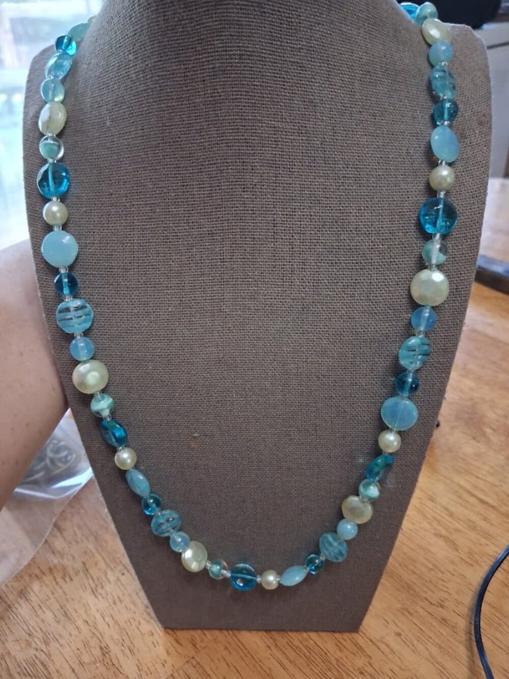 Long 56 inch Blue beaded necklace